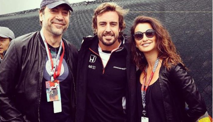 Penélope Cruz y Javier Bardem animan a Fernando Alonso en Montreal